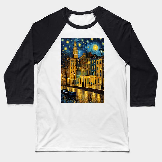 Beautiful city in Vincent van Gogh starry night style Baseball T-Shirt by Spaceboyishere